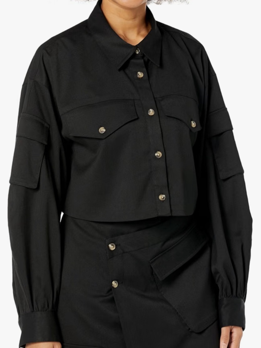 NWOT The Drop KarenBritChick Black Cropped Cargo Shirt Jacket